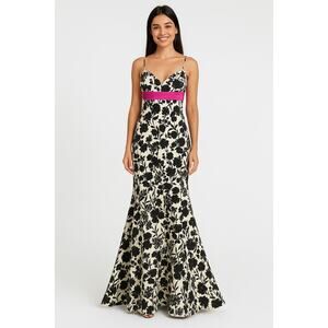 Y2K Maxi Dress Formal 10 Satin Black‎ White Pink Floral Prom Baby Doll Trumpet